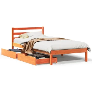 Bedframe zonder matras massief grenenhout wasbruin 75×190 cm Bedframe zonder matras massief grenenhout wasbruin 75×190 cm