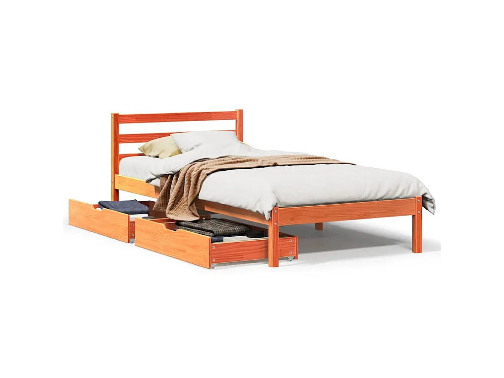 Bedframe zonder matras massief grenenhout wasbruin 75x190 cm