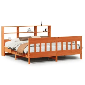 Bedframe zonder matras massief grenenhout wasbruin 200×200 cm