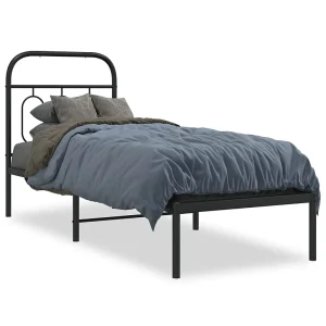 Bedframe met hoofdbord metaal zwart 75×190 cm Bedframe met hoofdbord metaal zwart 75×190 cm