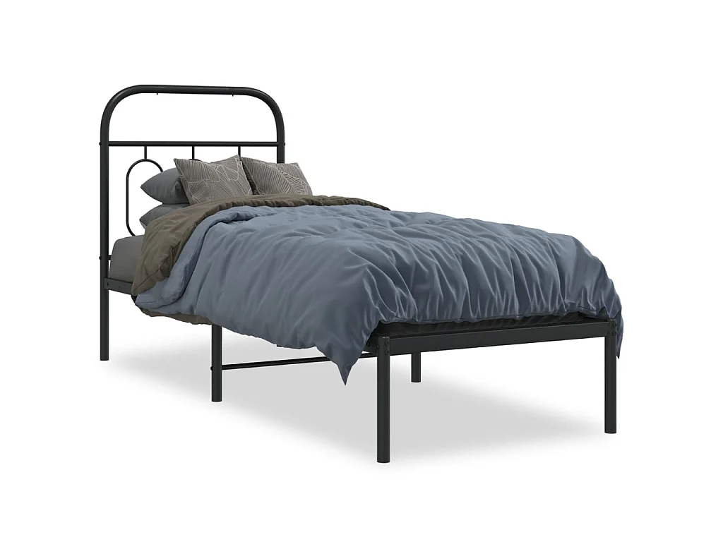 Bedframe met hoofdbord metaal zwart 75x190 cm