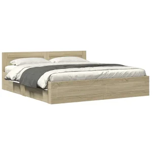 Bedframe met hoofdeinde bewerkt hout sonoma eiken 180×200 cm Bedframe met hoofdeinde bewerkt hout sonoma eiken 180×200 cm