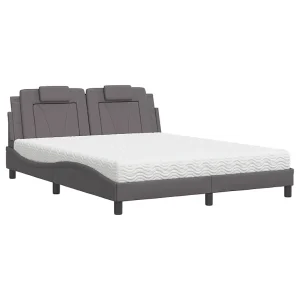Bed "Viana" met matras kunstleer grijs 160×200 cm Bed "Viana" met matras kunstleer grijs 160×200 cm