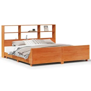 Bedframe zonder matras massief grenenhout wasbruin 200×200 cm