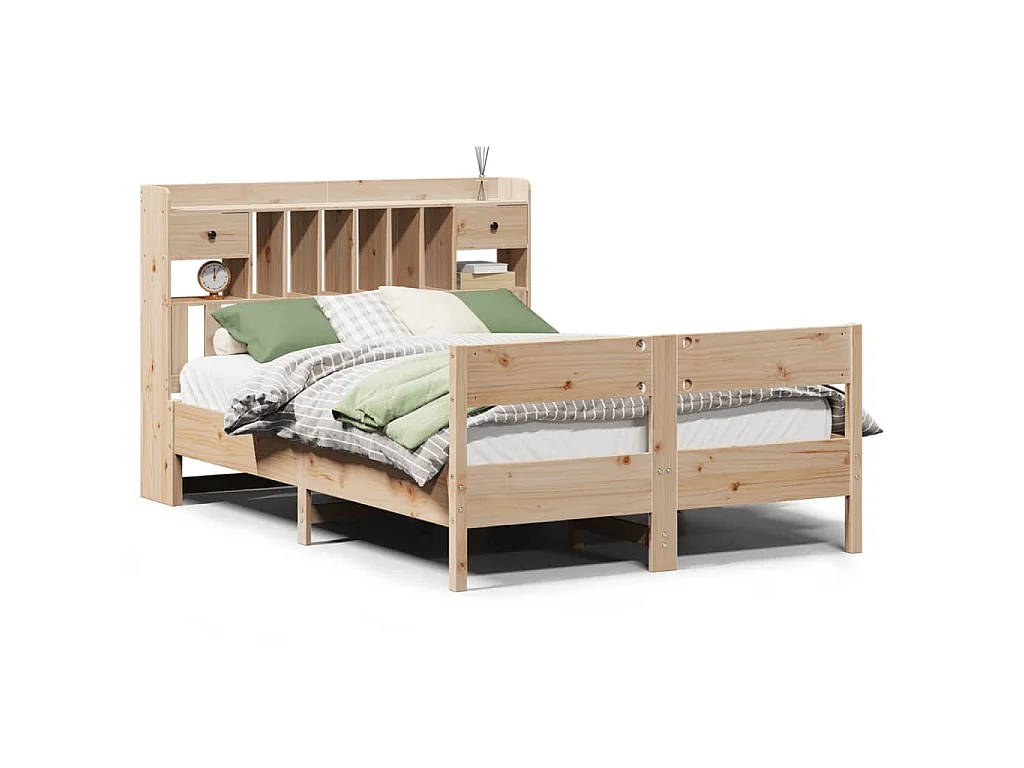 Bed met boekenkast zonder matras massief grenenhout 140x190 cm