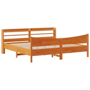 Bedframe met hoofdbord massief grenenhout wasbruin 200×200 cm Bedframe met hoofdbord massief grenenhout wasbruin 200×200 cm