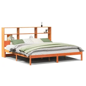 Bed met boekenkast zonder matras grenenhout wasbruin 200×200 cm Bed met boekenkast zonder matras grenenhout wasbruin 200×200 cm