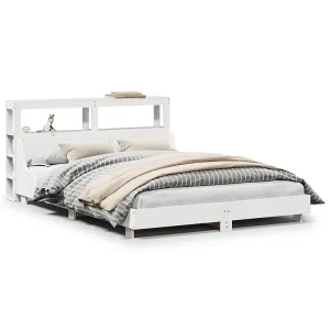 Bedframe zonder matras massief grenenhout wit 150×200 cm