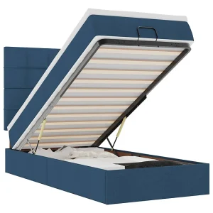 Bed poef met matras en LED's 90×200 cm stof blauw Bed poef met matras en LED's 90×200 cm stof blauw