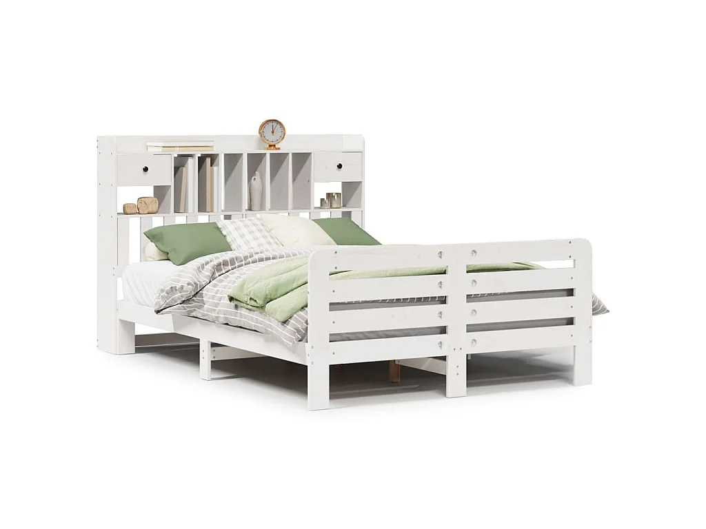 Bed met boekenkast zonder matras grenenhout wit 160x200 cm