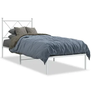 Bedframe met hoofdbord zonder matras metaal wit 75×190 cm Bedframe met hoofdbord zonder matras metaal wit 75×190 cm