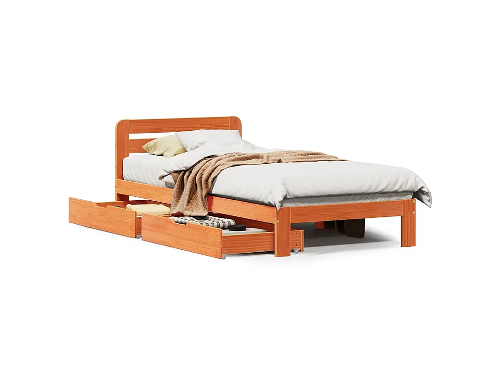 Bedframe zonder matras massief grenenhout wasbruin 90x190 cm