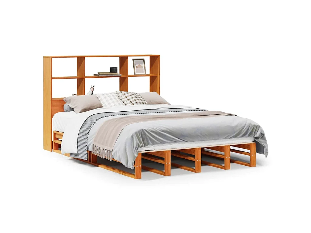 Bed met boekenkast zonder matras hout wasbruin 140x200 cm