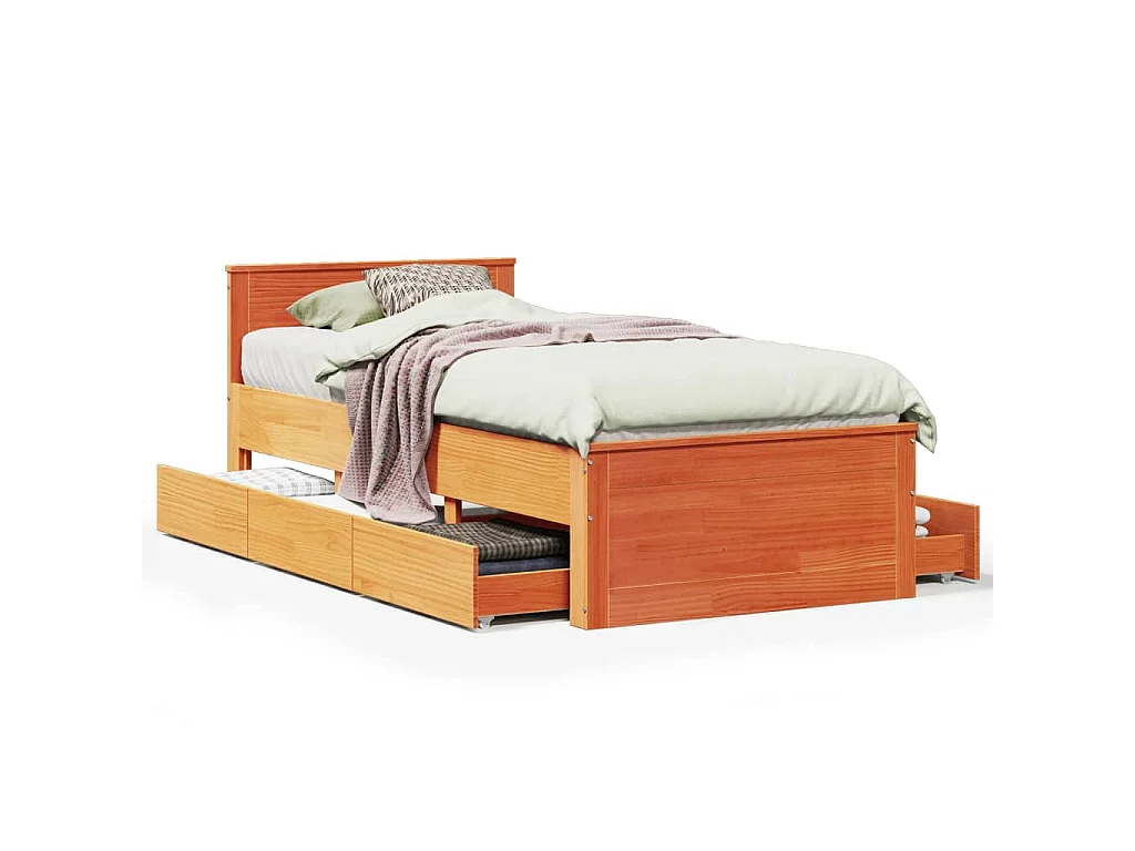 Bedframe zonder matras met hoofdbord grenenhout bruin 100x200cm
