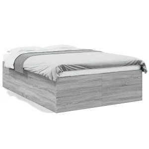 Bedframe bewerkt hout grijs sonoma eikenkleurig 135×190 cm Bedframe bewerkt hout grijs sonoma eikenkleurig 135×190 cm