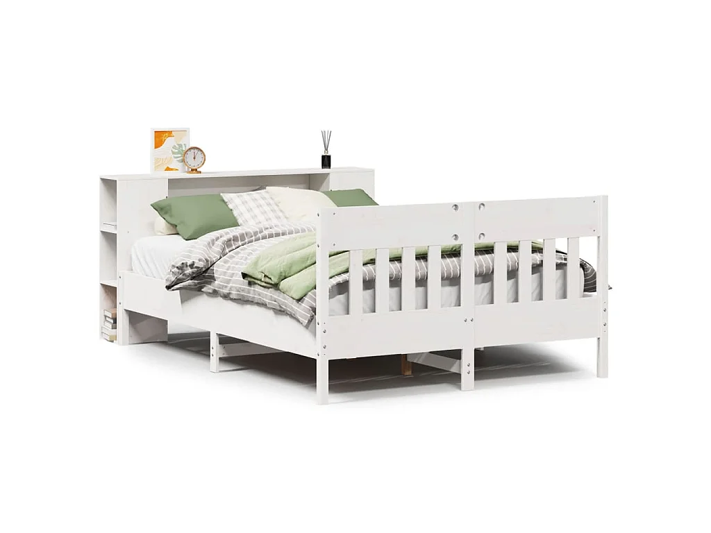Bed met boekenkast zonder matras grenenhout wit 140x200 cm