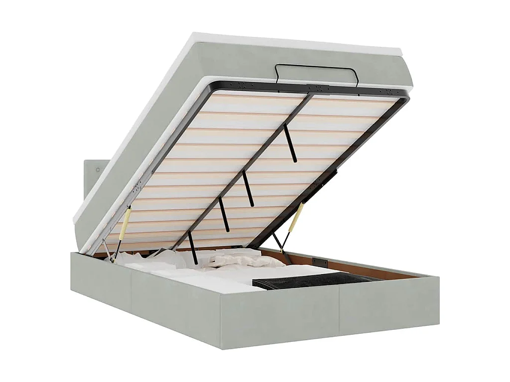 Bed poef met matras en LED's 120x190 cm fluweel lichtgrijs