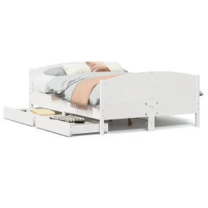 Bedframe zonder matras massief grenenhout wit 135×190 cm Bedframe zonder matras massief grenenhout wit 135×190 cm