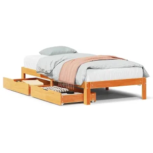 Bedframe met lades massief grenenhout wasbruin 90×190 cm Bedframe met lades massief grenenhout wasbruin 90×190 cm