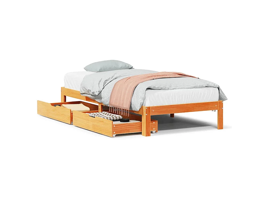 Bedframe met lades massief grenenhout wasbruin 90x190 cm