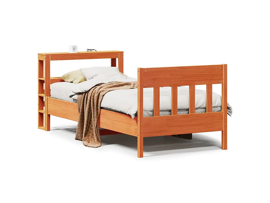 Bedframe zonder matras massief grenenhout wasbruin 75x190 cm