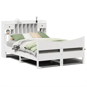 Bedframe zonder matras massief grenenhout wit 150×200 cm