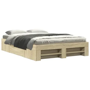 Bedframe bewerkt hout sonoma eikenkleurig 135×190 cm Bedframe bewerkt hout sonoma eikenkleurig 135×190 cm