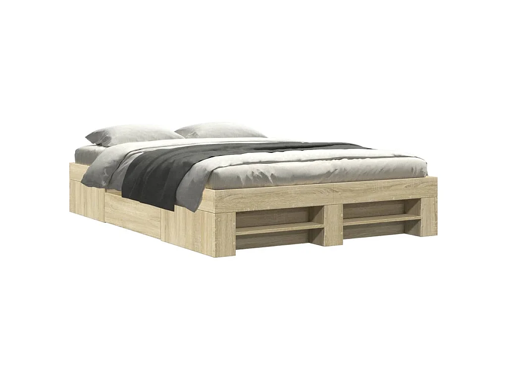Bedframe bewerkt hout sonoma eikenkleurig 135x190 cm