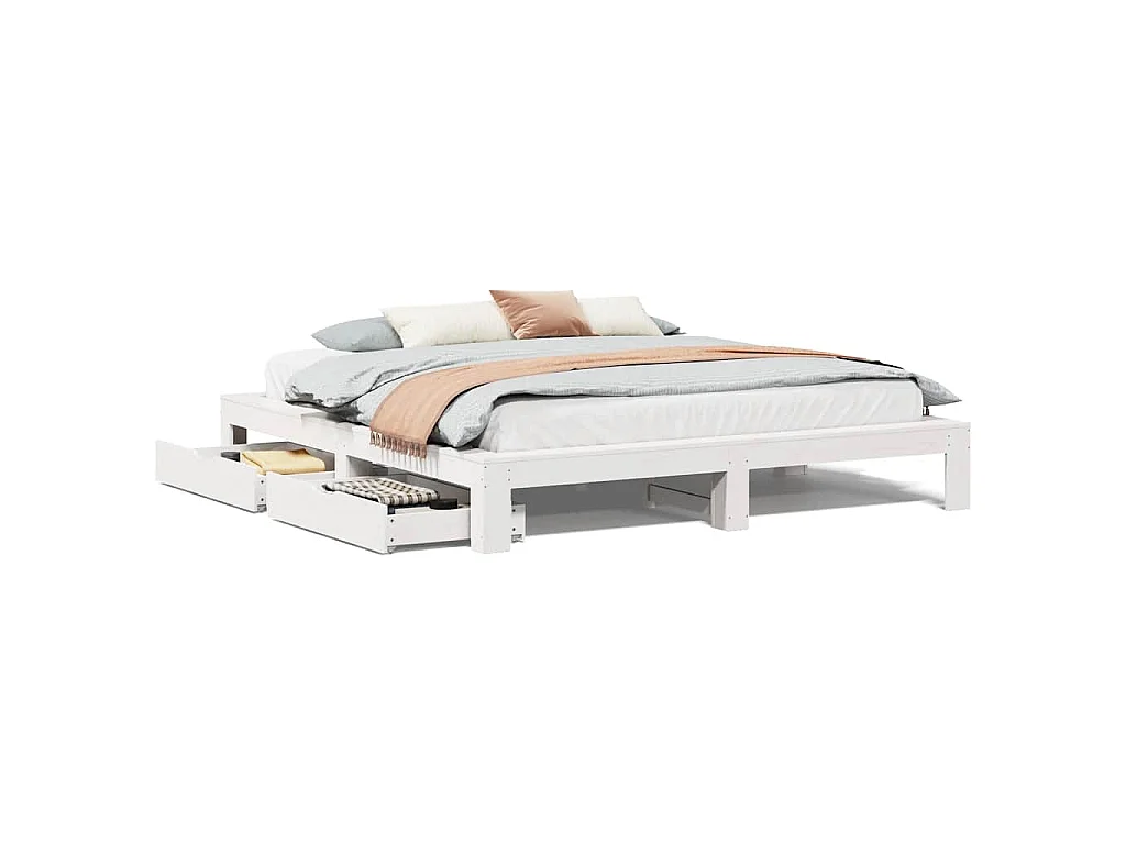 Bedframe zonder matras massief grenenhout wit 180x200 cm