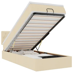 Bed poef met matras en LED's 90×200 cm stof crèmekleurig Bed poef met matras en LED's 90×200 cm stof crèmekleurig