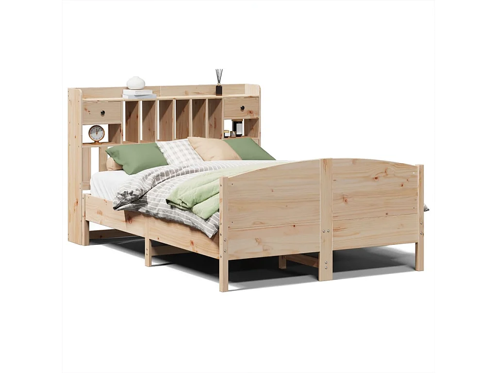Bed met boekenkast zonder matras massief grenenhout 140x200 cm
