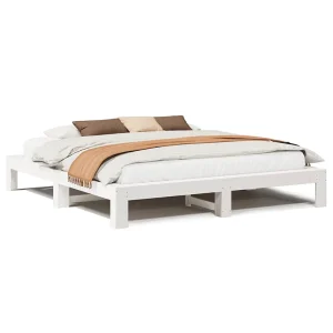 Bedframe zonder matras massief grenenhout wit 200×200 cm Bedframe zonder matras massief grenenhout wit 200×200 cm