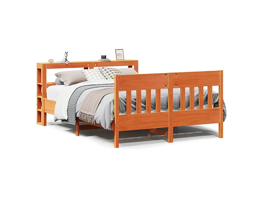 Bed met matras massief grenenhout wasbruin 140x190 cm