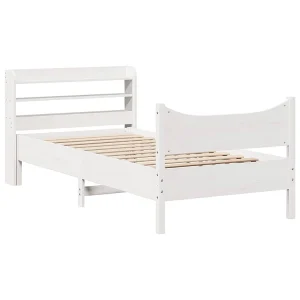 Bedframe met hoofdbord massief grenenhout wit 75×190 cm Bedframe met hoofdbord massief grenenhout wit 75×190 cm