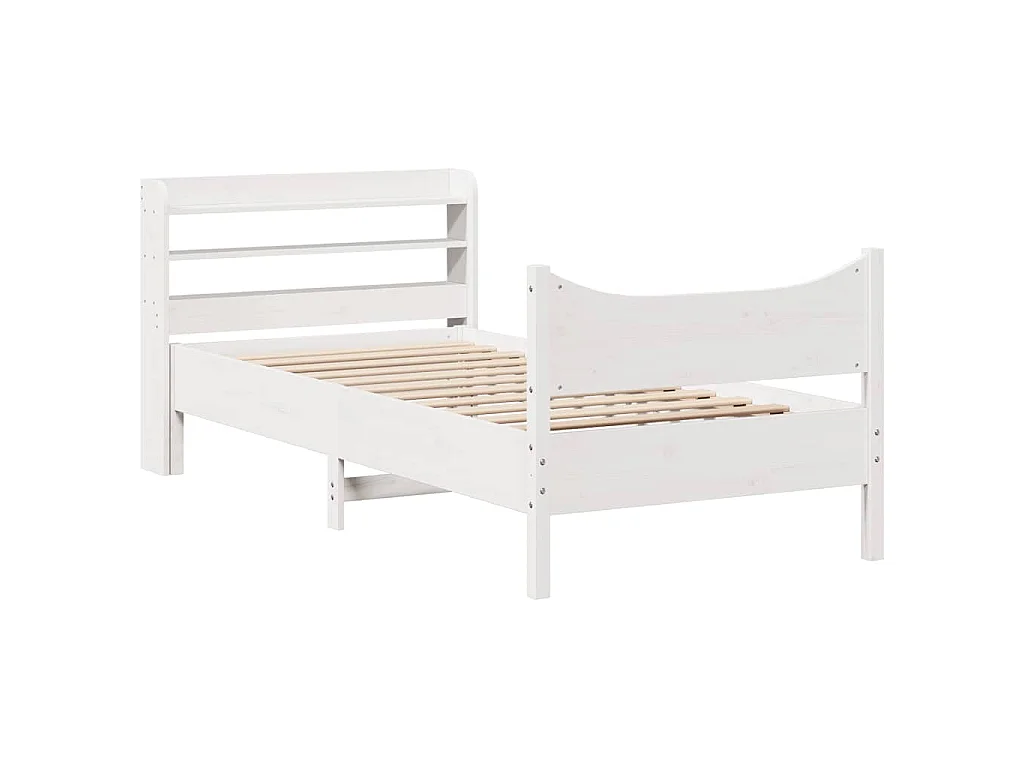 Bedframe met hoofdbord massief grenenhout wit 75x190 cm