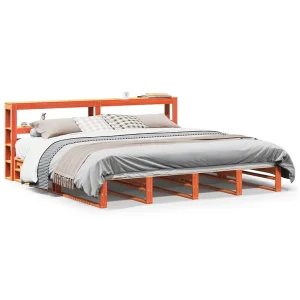 Bedframe zonder matras massief grenenhout wasbruin 200×200 cm