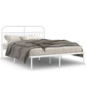 Bedframe met hoofdbord metaal wit 150×200 cm Bedframe met hoofdbord metaal wit 150×200 cm