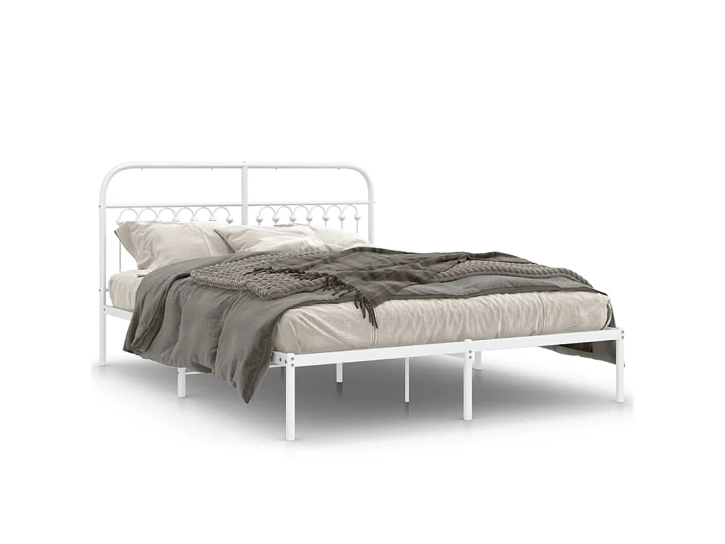 Bedframe met hoofdbord metaal wit 150x200 cm
