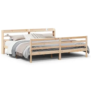 Bedframe met hoofdbord massief grenenhout 200×200 cm Bedframe met hoofdbord massief grenenhout 200×200 cm