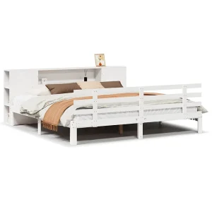 Bed met boekenkast zonder matras grenenhout wit 200×200 cm Bed met boekenkast zonder matras grenenhout wit 200×200 cm