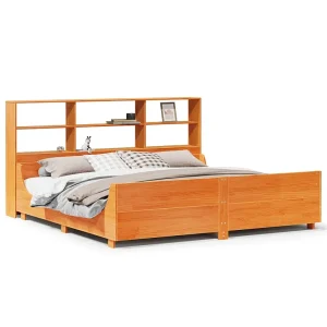 Bed met boekenkast zonder matras hout wasbruin 200×200 cm Bed met boekenkast zonder matras hout wasbruin 200×200 cm