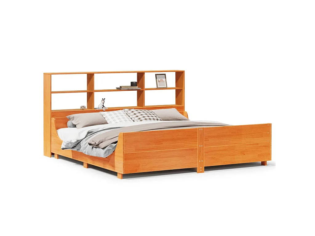 Bed met boekenkast zonder matras hout wasbruin 200x200 cm