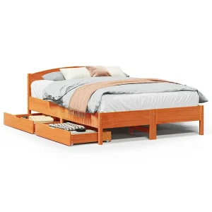 Bedframe zonder matras massief grenenhout wasbruin 120×190 cm