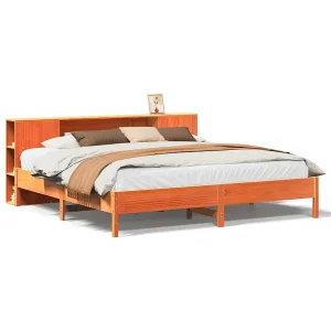 Bed met boekenkast zonder matras grenenhout wasbruin 200×200 cm Bed met boekenkast zonder matras grenenhout wasbruin 200×200 cm