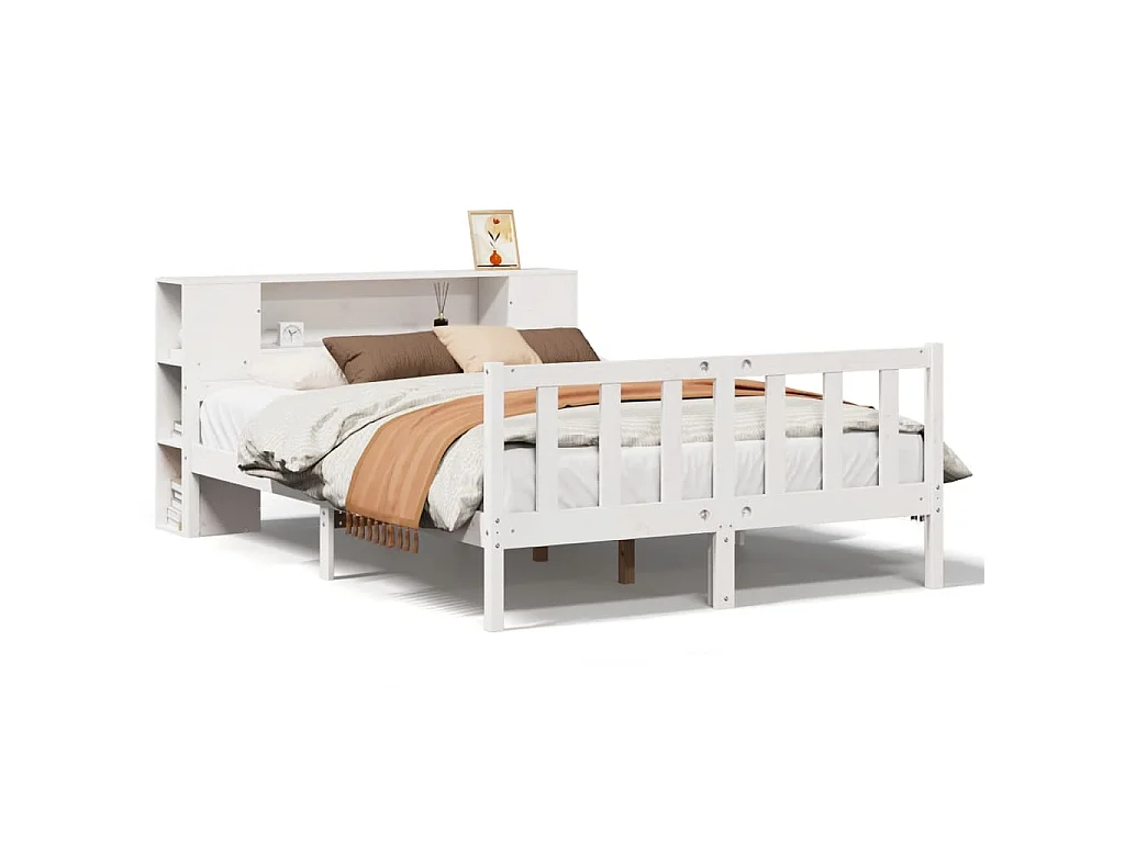 Bed met boekenkast zonder matras grenenhout wit 150x200 cm