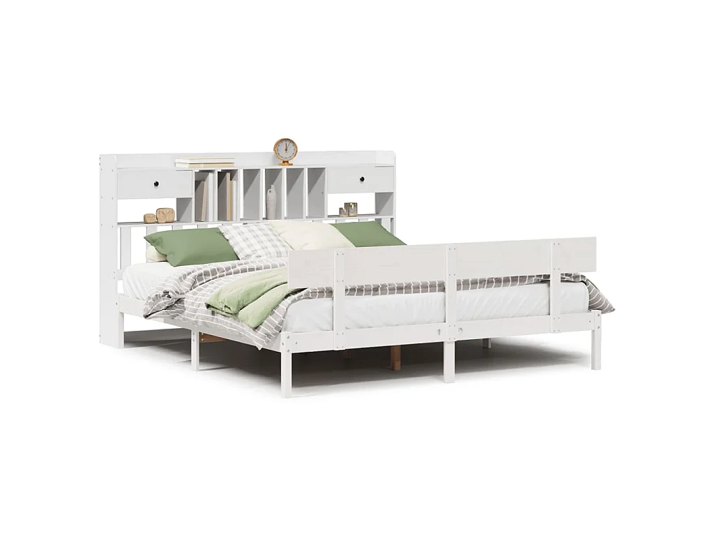 Bed met boekenkast zonder matras grenenhout wit 180x200 cm