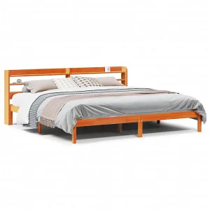 Bedframe met hoofdbord massief grenenhout wasbruin 200×200 cm