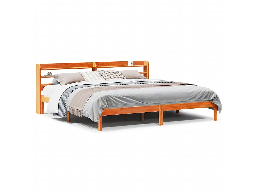 Bedframe met hoofdbord massief grenenhout wasbruin 200x200 cm