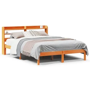 Bedframe met hoofdbord massief grenenhout wasbruin 135×190 cm Bedframe met hoofdbord massief grenenhout wasbruin 135×190 cm