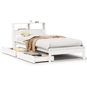 Bed met boekenkast zonder matras grenenhout wit 90×200 cm Bed met boekenkast zonder matras grenenhout wit 90×200 cm